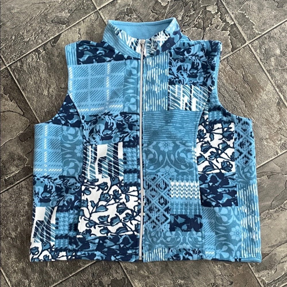 NORTHERN TRADITIONS Petit Fleece Patchwork Zip-up Cozy Cottagecore Grandma Vest